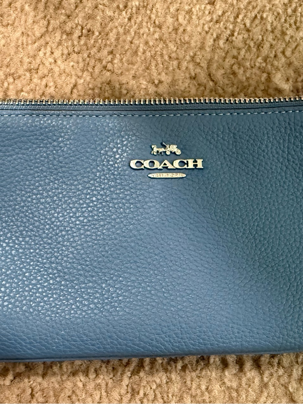 Coach blue Pebbled Leather crossbody bag with Gold Logo